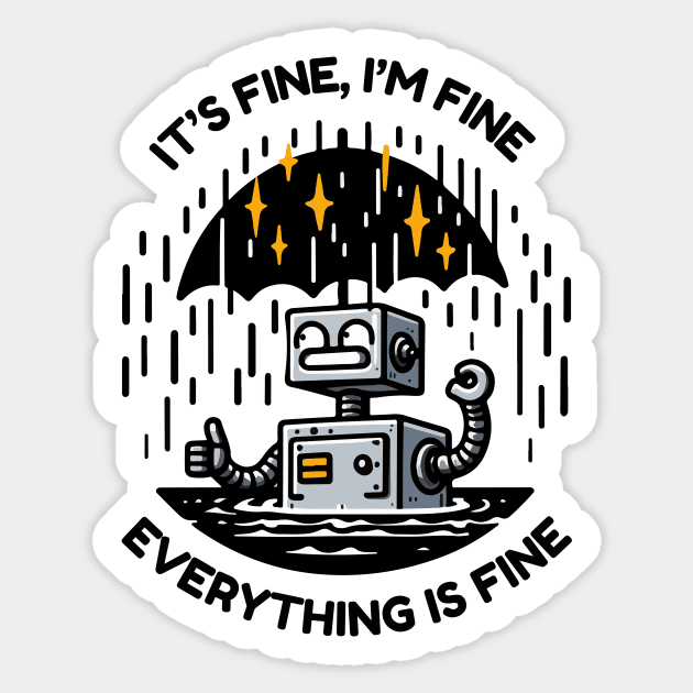 Funny Robot - It's Fine, I'm Fine, Everything is Fine Sticker by TeeTopiaNovelty